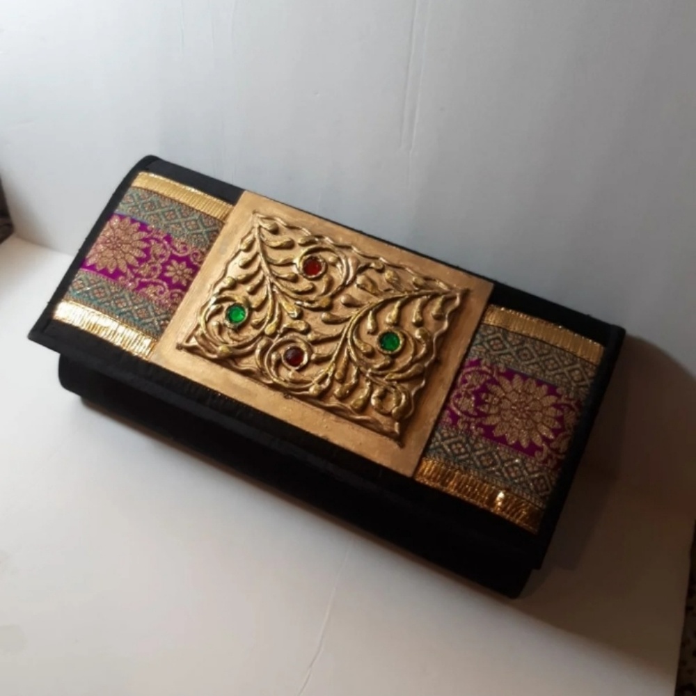 Silk Jacquard Clutch Lavishly Embellished Purse
